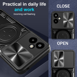 Case For Samsung Galaxy F06 5G Magnetic Slide Camera Protection Cover 360 Rotate Kickstand Armor Ring Funda Capa