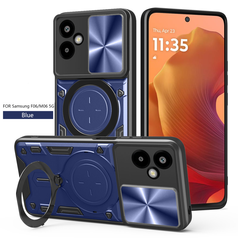 Case For Samsung Galaxy F06 5G Magnetic Slide Camera Protection Cover 360 Rotate Kickstand Armor Ring Funda Capa