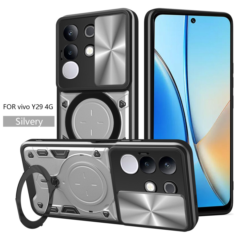 Case For vivo Y29 4G Magnetic Slide Camera Protection Cover 360 Rotate Kickstand Armor Ring Funda Capa