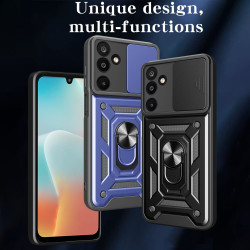 For Samsung Galaxy M16 Case With Slide Lens Cover Rotating Ring Shockproof Stand Holder Phone Case