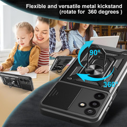 For Samsung Galaxy M16 Case With Slide Lens Cover Rotating Ring Shockproof Stand Holder Phone Case