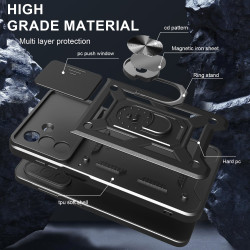For Samsung Galaxy M16 Case With Slide Lens Cover Rotating Ring Shockproof Stand Holder Phone Case