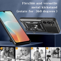 For Samsung Galaxy M16 Case With Slide Lens Cover Rotating Ring Shockproof Stand Holder Phone Case