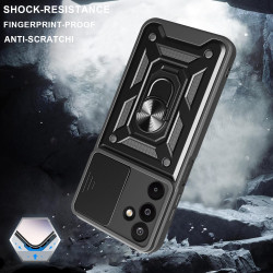 For Samsung Galaxy M16 Case With Slide Lens Cover Rotating Ring Shockproof Stand Holder Phone Case