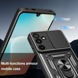 For Samsung Galaxy M16 Case With Slide Lens Cover Rotating Ring Shockproof Stand Holder Phone Case