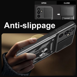 For Samsung Galaxy M16 Case With Slide Lens Cover Rotating Ring Shockproof Stand Holder Phone Case