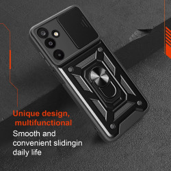 For Samsung Galaxy M16 Case With Slide Lens Cover Rotating Ring Shockproof Stand Holder Phone Case