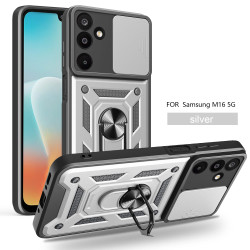 For Samsung Galaxy M16 Case With Slide Lens Cover Rotating Ring Shockproof Stand Holder Phone Case