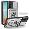 For Samsung Galaxy M16 Case With Slide Lens Cover Rotating Ring Shockproof Stand Holder Phone Case