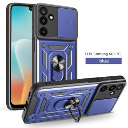 For Samsung Galaxy M16 Case With Slide Lens Cover Rotating Ring Shockproof Stand Holder Phone Case