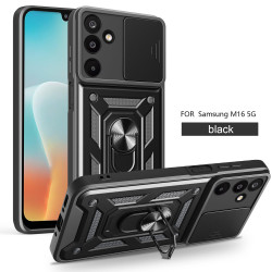 For Samsung Galaxy M16 Case With Slide Lens Cover Rotating Ring Shockproof Stand Holder Phone Case