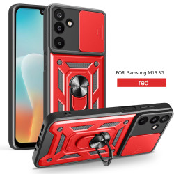 For Samsung Galaxy M16 Case With Slide Lens Cover Rotating Ring Shockproof Stand Holder Phone Case