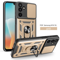 For Samsung Galaxy M16 Case With Slide Lens Cover Rotating Ring Shockproof Stand Holder Phone Case