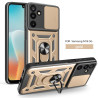 For Samsung Galaxy M16 Case With Slide Lens Cover Rotating Ring Shockproof Stand Holder Phone Case