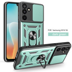 For Samsung Galaxy M16 Case With Slide Lens Cover Rotating Ring Shockproof Stand Holder Phone Case