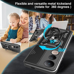 For vivo V50 Lite 4G Case With Slide Lens Cover Rotating Ring Shockproof Stand Holder Phone Case