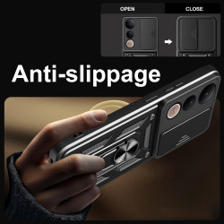 For vivo V50 Lite 4G Case With Slide Lens Cover Rotating Ring Shockproof Stand Holder Phone Case