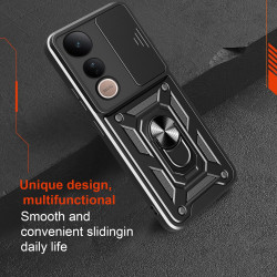 For vivo V50 Lite 4G Case With Slide Lens Cover Rotating Ring Shockproof Stand Holder Phone Case