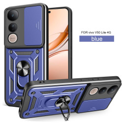 For vivo V50 Lite 4G Case With Slide Lens Cover Rotating Ring Shockproof Stand Holder Phone Case