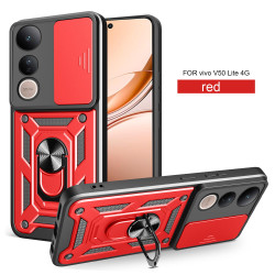 For vivo V50 Lite 4G Case With Slide Lens Cover Rotating Ring Shockproof Stand Holder Phone Case