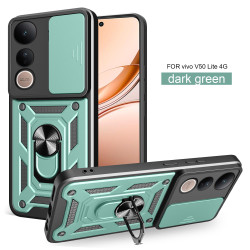 For vivo V50 Lite 4G Case With Slide Lens Cover Rotating Ring Shockproof Stand Holder Phone Case
