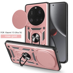For Xiaomi 15 Ultra Case With Slide Lens Cover Rotating Ring Shockproof Stand Holder Phone Case