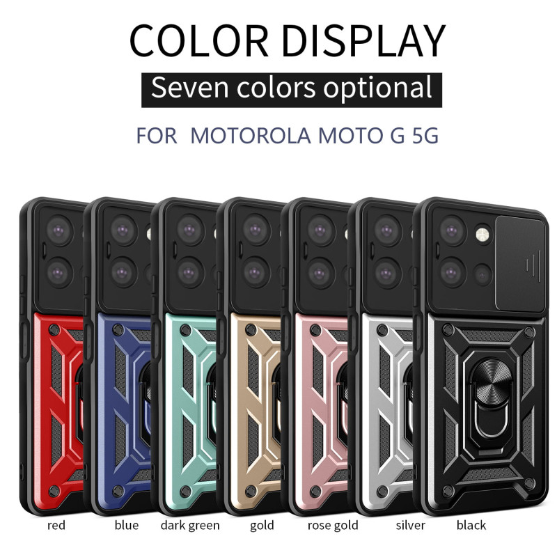 For Moto G 5G 2025 Case With Slide Lens Cover Rotating Ring Shockproof Stand Holder Phone Case
