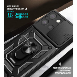 For Moto G 5G 2025 Case With Slide Lens Cover Rotating Ring Shockproof Stand Holder Phone Case