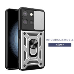 For Moto G 5G 2025 Case With Slide Lens Cover Rotating Ring Shockproof Stand Holder Phone Case