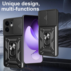 For Oppo Reno13 F 5G 4G Case With Slide Lens Cover Rotating Ring Shockproof Stand Holder Phone Case
