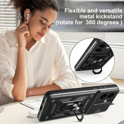 For Oppo Reno13 F 5G 4G Case With Slide Lens Cover Rotating Ring Shockproof Stand Holder Phone Case