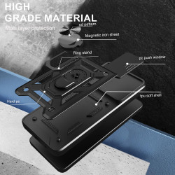 For Oppo Reno13 F 5G 4G Case With Slide Lens Cover Rotating Ring Shockproof Stand Holder Phone Case