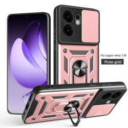 For Oppo Reno13 F 5G 4G Case With Slide Lens Cover Rotating Ring Shockproof Stand Holder Phone Case