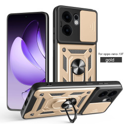 For Oppo Reno13 F 5G 4G Case With Slide Lens Cover Rotating Ring Shockproof Stand Holder Phone Case
