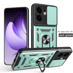 For Oppo Reno13 F 5G 4G Case With Slide Lens Cover Rotating Ring Shockproof Stand Holder Phone Case
