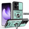 For Oppo Reno13 F 5G 4G Case With Slide Lens Cover Rotating Ring Shockproof Stand Holder Phone Case