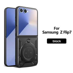 Case For Samsung Galaxy Z Flip7 Magnetic Slide Camera Protection Cover 360 Rotate Kickstand Armor Ring Funda Capa