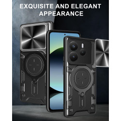 Case For Xiaomi Redmi Note 14 5G Magnetic Slide Camera Protection Cover 360 Rotate Kickstand Armor Ring Funda Capa