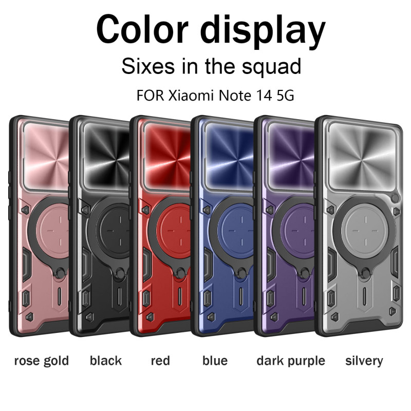 Case For Xiaomi Redmi Note 14 5G Magnetic Slide Camera Protection Cover 360 Rotate Kickstand Armor Ring Funda Capa