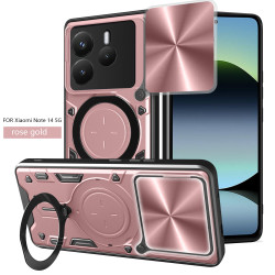 Case For Xiaomi Redmi Note 14 5G Magnetic Slide Camera Protection Cover 360 Rotate Kickstand Armor Ring Funda Capa