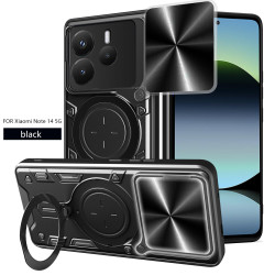 Case For Xiaomi Redmi Note 14 5G Magnetic Slide Camera Protection Cover 360 Rotate Kickstand Armor Ring Funda Capa