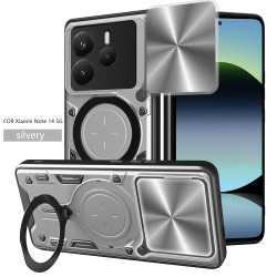 Case For Xiaomi Redmi Note 14 5G Magnetic Slide Camera Protection Cover 360 Rotate Kickstand Armor Ring Funda Capa