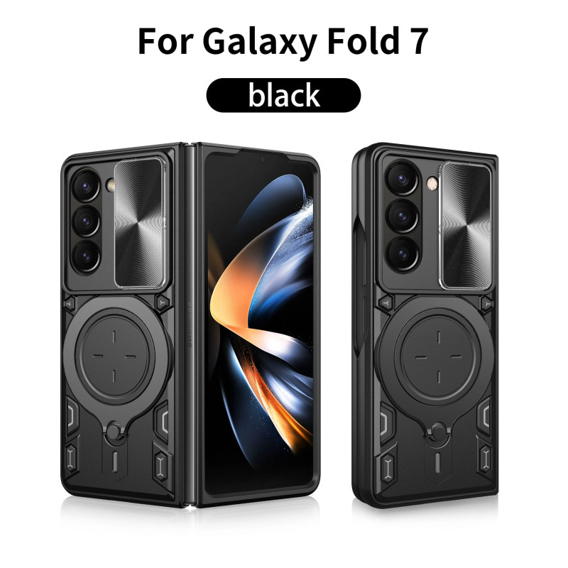 Case For Samsung Galaxy Z Fold7 Magnetic Slide Camera Protection Cover 360 Rotate Kickstand Armor Ring Funda Capa