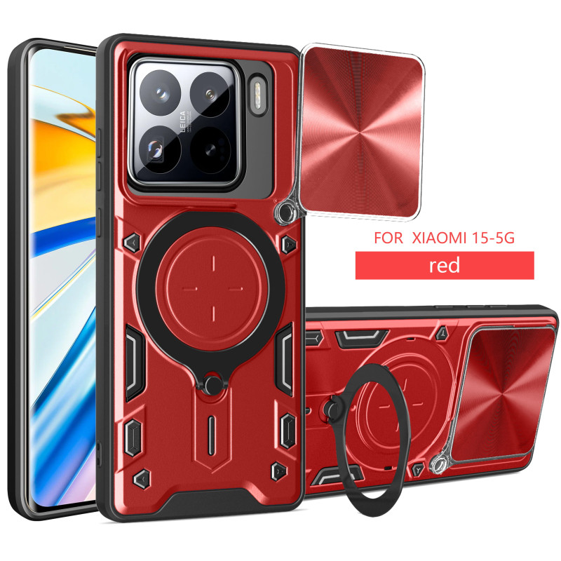 Case For Xiaomi 15 Magnetic Slide Camera Protection Cover 360 Rotate Kickstand Armor Ring Funda Capa