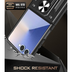 For Samsung Galaxy Z Flip7 Case With Slide Lens Cover Rotating Ring Shockproof Stand Holder Phone Case