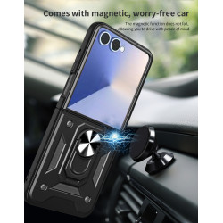 For Samsung Galaxy Z Flip7 Case With Slide Lens Cover Rotating Ring Shockproof Stand Holder Phone Case