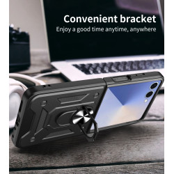 For Samsung Galaxy Z Flip7 Case With Slide Lens Cover Rotating Ring Shockproof Stand Holder Phone Case