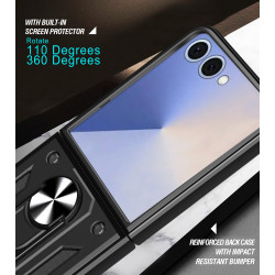 For Samsung Galaxy Z Flip7 Case With Slide Lens Cover Rotating Ring Shockproof Stand Holder Phone Case