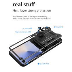 For Samsung Galaxy Z Flip7 Case With Slide Lens Cover Rotating Ring Shockproof Stand Holder Phone Case