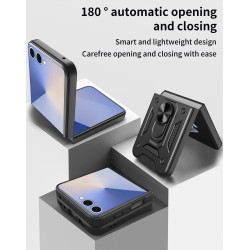 For Samsung Galaxy Z Flip7 Case With Slide Lens Cover Rotating Ring Shockproof Stand Holder Phone Case